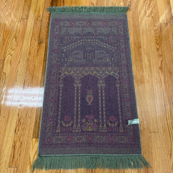 Vintage Saudi Arabian Blue and Green Prayer Rug with Fringe Edge - Picture 8 of 11